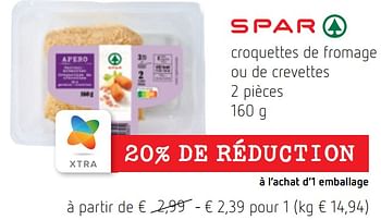 Promotions Croquettes de fromage ou de crevettes - Spar - Valide de 18/11/2021 à 01/12/2021 chez Spar (Colruytgroup)