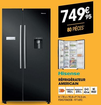 Promotions Hisense réfrigérateur americain fsn570w20b - Hisense - Valide de 17/11/2021 à 29/11/2021 chez Electro Depot