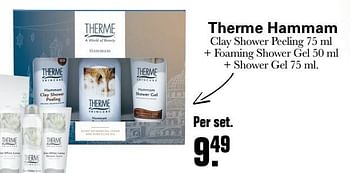 Promoties Therme therme hammam clay shower peeling + foaming shower gel + shower gel - Therme - Geldig van 10/11/2021 tot 04/12/2021 bij De Online Drogist