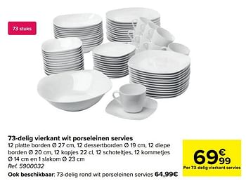 Promoties 73-delig vierkant wit porseleinen servies - Huismerk - Carrefour  - Geldig van 17/11/2021 tot 24/12/2021 bij Carrefour
