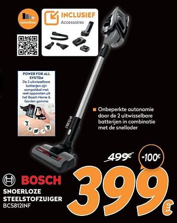 Promoties Bosch snoerloze steelstofzuiger bcs812inf - Bosch - Geldig van 17/11/2021 tot 29/11/2021 bij Krefel