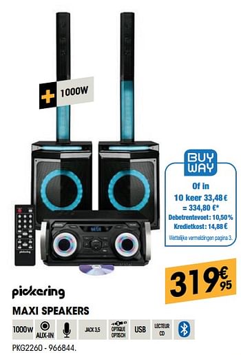 Promoties Pickering maxi speakers pkg2260 - Pickering - Geldig van 23/11/2021 tot 05/12/2021 bij Electro Depot