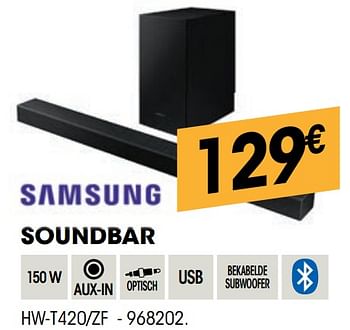 Promoties Samsung soundbar hw-t420-zf - Samsung - Geldig van 23/11/2021 tot 05/12/2021 bij Electro Depot