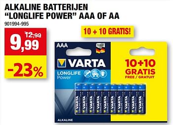 Promoties Alkaline batterijen longlife power aaa of aa - Varta - Geldig van 17/11/2021 tot 27/11/2021 bij Hubo