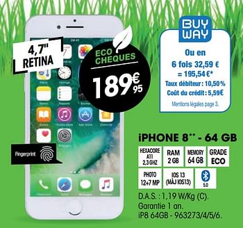Promotions Apple iphone 8 - 64 gb - Apple - Valide de 24/11/2021 à 05/12/2021 chez Electro Depot