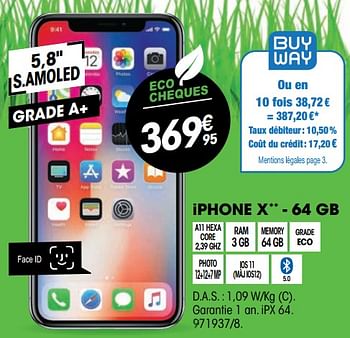 Promotions Apple iphone x - 64 gb - Apple - Valide de 24/11/2021 à 05/12/2021 chez Electro Depot