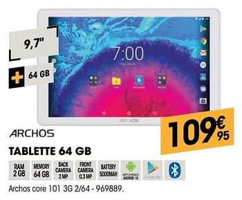 Promotions Archos tablette 64 gb archos core 101 3g 2-64 - Archos - Valide de 24/11/2021 à 05/12/2021 chez Electro Depot
