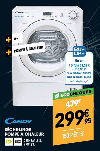 Promotions Candy sèche-linge pompe à chaleur cseh8a1le-s - Candy - Valide de 24/11/2021 à 05/12/2021 chez Electro Depot