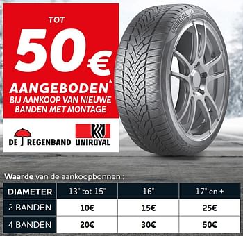 Promotions Tot 50€ aangeboden bij aankoop van nieuwe banden met montage - Produit maison - Auto 5  - Valide de 18/11/2021 à 04/01/2022 chez Auto 5