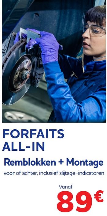 Promoties Forfaits all-in remblokken + montage - Huismerk - Auto 5  - Geldig van 18/11/2021 tot 04/01/2022 bij Auto 5
