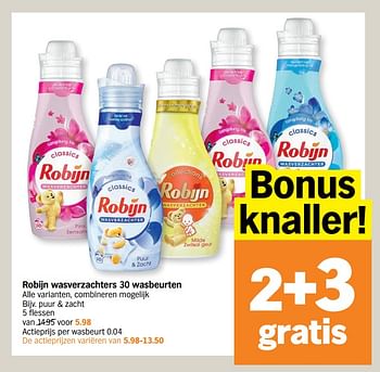 Promoties Robijn wasverzachters puur + zacht - Robijn - Geldig van 22/11/2021 tot 28/11/2021 bij Albert Heijn