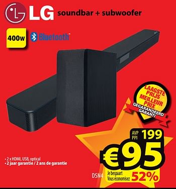 Promoties Lg soundbar + subwoofer dsn4 - LG - Geldig van 24/11/2021 tot 01/12/2021 bij ElectroStock