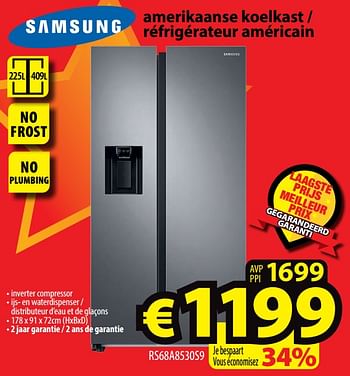 Promoties Samsung amerikaanse koelkast - réfrigérateur américain rs68a8530s9 - Samsung - Geldig van 24/11/2021 tot 01/12/2021 bij ElectroStock