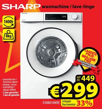 Promoties Sharp wasmachine - lave-linge esnb814wbe - Sharp - Geldig van 24/11/2021 tot 01/12/2021 bij ElectroStock