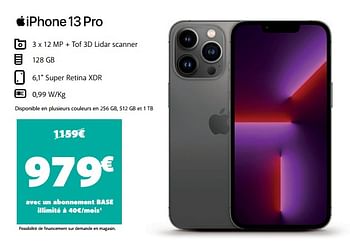 Promotions Apple iphone 13 pro - Apple - Valide de 22/11/2021 à 30/11/2021 chez Base