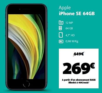 Promotions Apple iphone se 64gb - Apple - Valide de 22/11/2021 à 30/11/2021 chez Base
