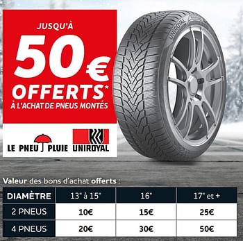 Promotions Jusqu’à 50€ offerts à l’achat de pneus montés - Produit maison - Auto 5  - Valide de 18/11/2021 à 04/01/2022 chez Auto 5