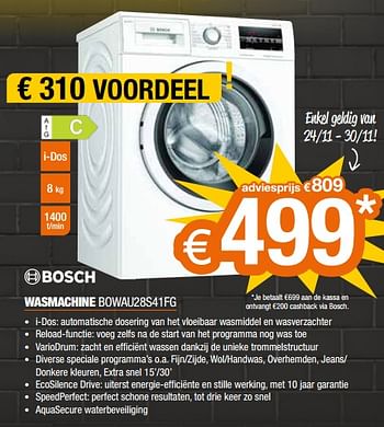 Promoties Bosch wasmachine bowau28s41fg - Bosch - Geldig van 22/11/2021 tot 29/11/2021 bij Expert