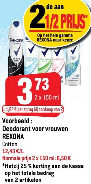 Promoties Deodorant voor vrouwen rexona - Rexona - Geldig van 24/11/2021 tot 30/11/2021 bij Smatch