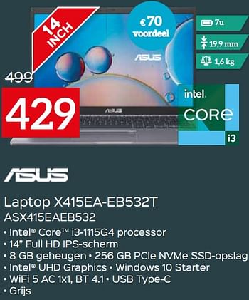 Promoties Asus laptop x415ea-eb532t asx415eaeb532 - Asus - Geldig van 22/11/2021 tot 29/11/2021 bij Selexion