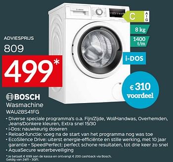 Promoties Bosch wasmachine wau28s41fg - Bosch - Geldig van 22/11/2021 tot 29/11/2021 bij Selexion