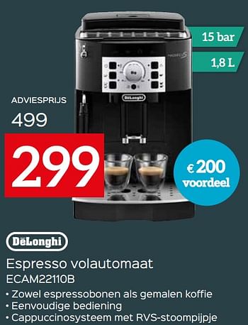 Promoties Delonghi espresso volautomaat ecam22110b - Delonghi - Geldig van 22/11/2021 tot 29/11/2021 bij Selexion
