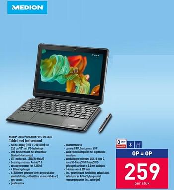Promotions Medion lifetab education p10912 md 60561 tablet met toetsenbord - Medion - Valide de 29/11/2021 à 10/12/2021 chez Aldi