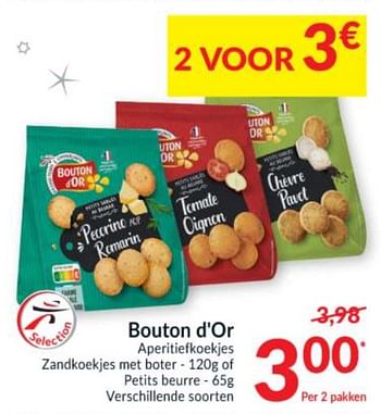 Promoties Bouton d`or aperitiefkoekies zandkoekjes met boter of petits beurre - Bouton D'Or - Geldig van 23/11/2021 tot 31/12/2021 bij Intermarche