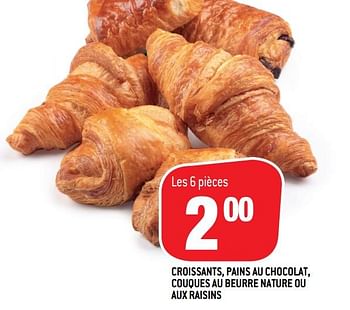 Promotions Croissants, pains au chocolat, couques au beurre nature ou aux raisins - Produit maison - Match - Valide de 24/11/2021 à 30/11/2021 chez Match