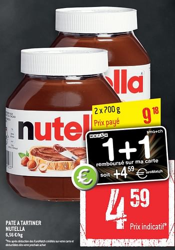 Promotions Pate a tartiner nutella - Nutella - Valide de 24/11/2021 à 30/11/2021 chez Match