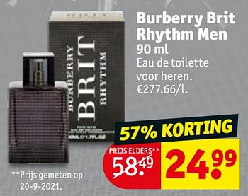 Promoties Burberry brit rhythm men edt - Burberry - Geldig van 30/11/2021 tot 12/12/2021 bij Kruidvat