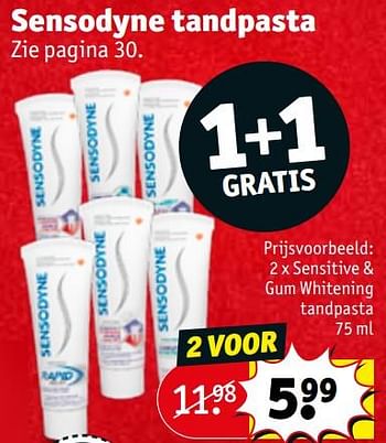 Promoties Sensitive + gum whitening tandpasta - Sensodyne - Geldig van 30/11/2021 tot 12/12/2021 bij Kruidvat