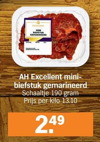 Promotions Ah excellent minibiefstuk gemarineerd - Produit Maison - Albert Heijn - Valide de 29/11/2021 à 05/12/2021 chez Albert Heijn
