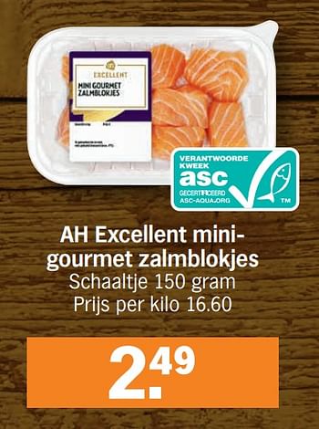 Promoties Ah excellent minigourmet zalmblokjes - Huismerk - Albert Heijn - Geldig van 29/11/2021 tot 05/12/2021 bij Albert Heijn