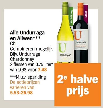 Promoties Undurraga chardonnay - Rode wijnen - Geldig van 29/11/2021 tot 05/12/2021 bij Albert Heijn
