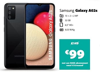 Promoties Samsung galaxy a02s - Samsung - Geldig van 30/11/2021 tot 12/12/2021 bij Base