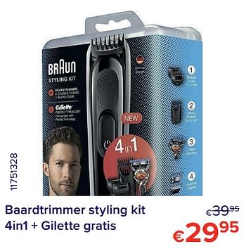 Promoties Braun baardtrimmer styling kit 4in1 + gilette gratis - Braun - Geldig van 01/12/2021 tot 31/12/2021 bij Euro Shop