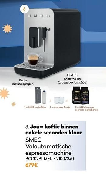 Promoties Smeg volautomatische espressomachine bcc02blmeu - Smeg - Geldig van 01/12/2021 tot 31/12/2021 bij Krefel