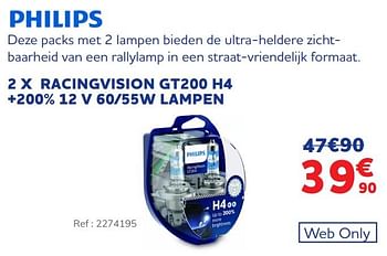 Promoties Philips 2 x racingvision gt200 h4 +200% 12 v 60-55w lampen - Philips - Geldig van 30/11/2021 tot 04/01/2022 bij Auto 5