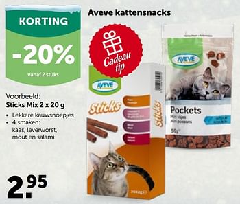 Promoties Aveve kattensnacks sticks mix - Huismerk - Aveve - Geldig van 01/12/2021 tot 11/12/2021 bij Aveve