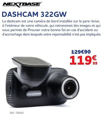 Promotions Nextbase dashcam 322gw - Nextbase - Valide de 30/11/2021 à 04/01/2022 chez Auto 5