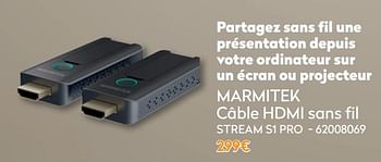 Promotions Marmitek câble hdmi sans fil stream s1 pro - Marmitek - Valide de 01/12/2021 à 31/12/2021 chez Krefel