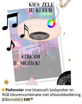 Promoties Plafonnier met bluetooth luidspreker en rgb kleurencombinatie met afstandsbediening - Huismerk - Ygo - Geldig van 08/12/2021 tot 31/12/2021 bij Ygo