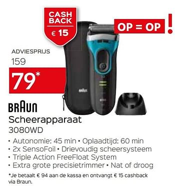 Promoties Braun scheerapparaat 3080wd - Braun - Geldig van 03/12/2021 tot 31/12/2021 bij Selexion