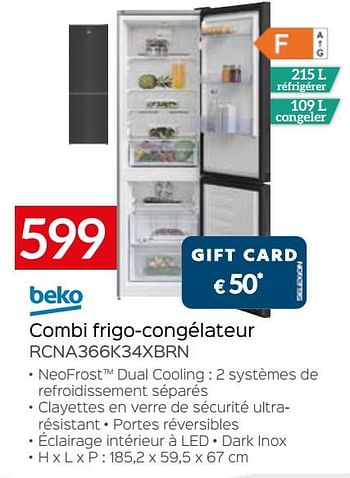 Promotions Beko combi frigo-congélateur rcna366k34xbrn - Beko - Valide de 03/12/2021 à 31/12/2021 chez Selexion