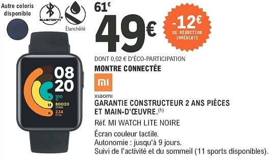 Xiaomi Xiaomi montre connect e ml watch lite noire En promotion