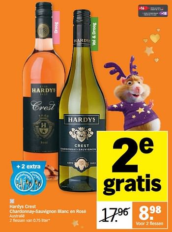 Promoties Hardys crest chardonnay-sauvignon blanc en rosé australië - Witte wijnen - Geldig van 06/12/2021 tot 12/12/2021 bij Albert Heijn