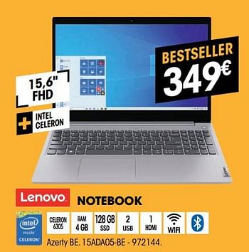 Promoties Lenovo notebook 15ada05-be - Lenovo - Geldig van 07/12/2021 tot 24/12/2021 bij Electro Depot