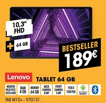 Promoties Lenovo tablet 64 gb tab m10+ - Lenovo - Geldig van 07/12/2021 tot 24/12/2021 bij Electro Depot