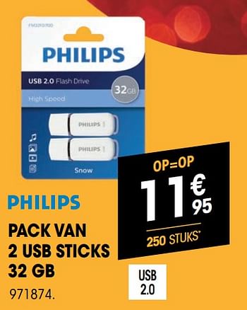 Promoties Pack van 2 usb sticks 32 gb - Philips - Geldig van 07/12/2021 tot 24/12/2021 bij Electro Depot